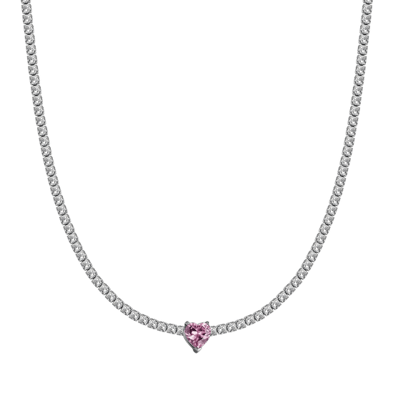 WOMEN'S STEEL NECKLACE WITH WHITE CRYSTALS AND CRYSTAL HEART