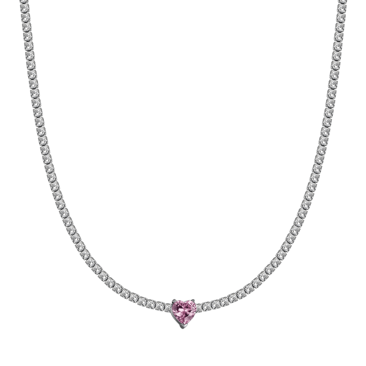 WOMEN'S STEEL NECKLACE WITH WHITE CRYSTALS AND CRYSTAL HEART