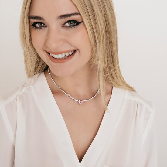 WOMEN'S STEEL NECKLACE WITH WHITE CRYSTALS AND CRYSTAL HEART