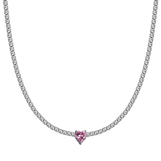 WOMEN'S STEEL NECKLACE WITH WHITE CRYSTALS AND CRYSTAL HEART