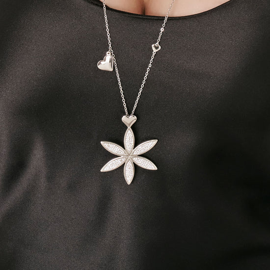 WOMAN'S LONG STEEL NECKLACE WITH LIFE FLOWER AND HEART Luca Barra