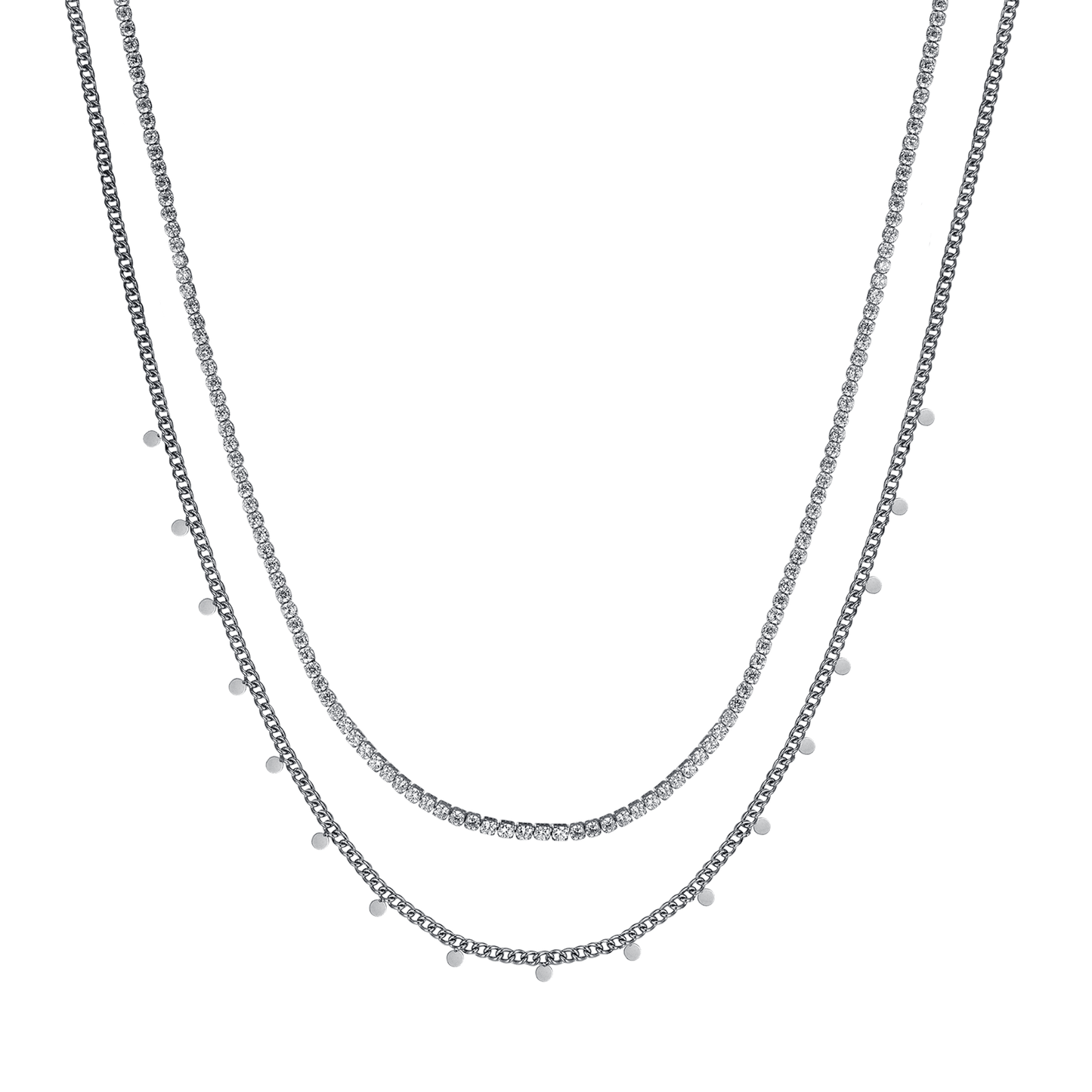 WOMEN'S STEEL NECKLACE WITH WHITE CRYSTALS
