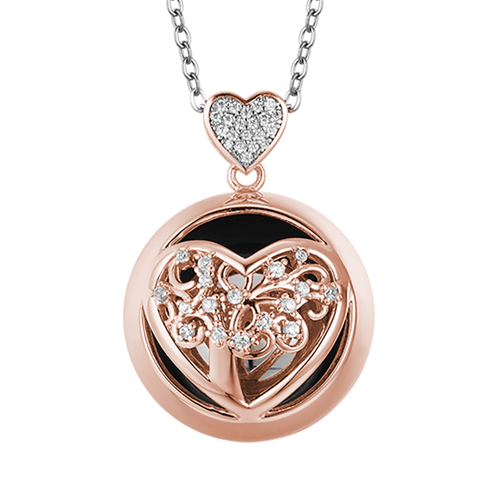 STEEL ANGEL CALL NECKLACE WITH METAL HEART AND METAL SPHERE