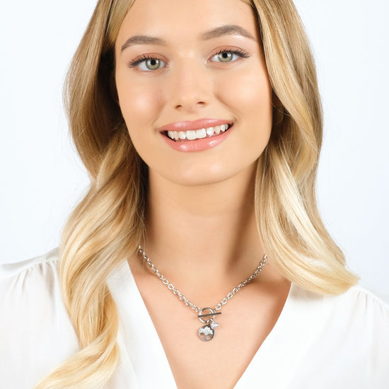 STEEL WOMEN'S TREE OF LIFE NECKLACE WITH WHITE CRYSTALS