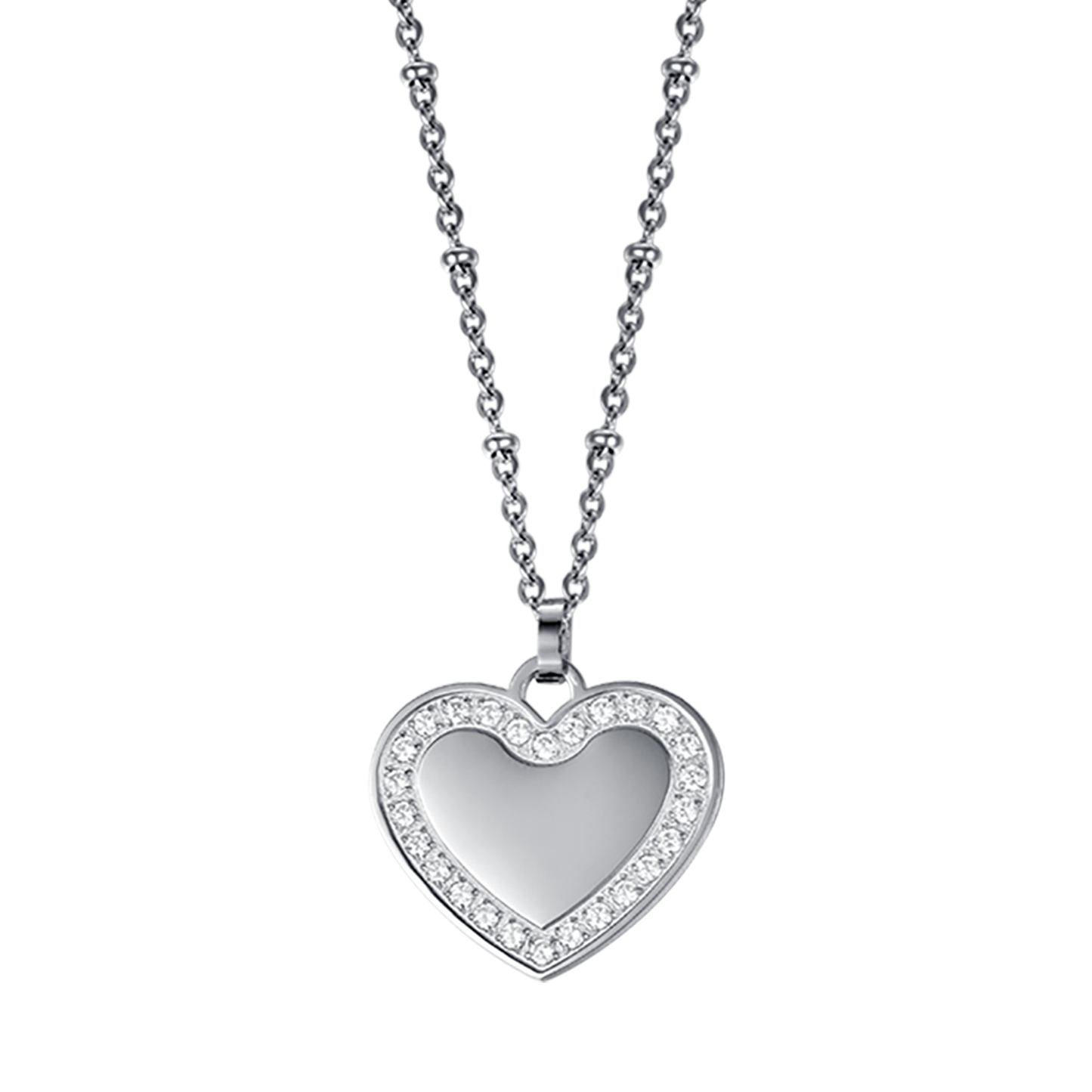 WOMEN'S STEEL HEART NECKLACE WITH WHITE CRYSTALS