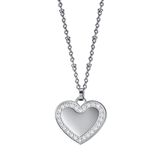 WOMEN'S STEEL HEART NECKLACE WITH WHITE CRYSTALS