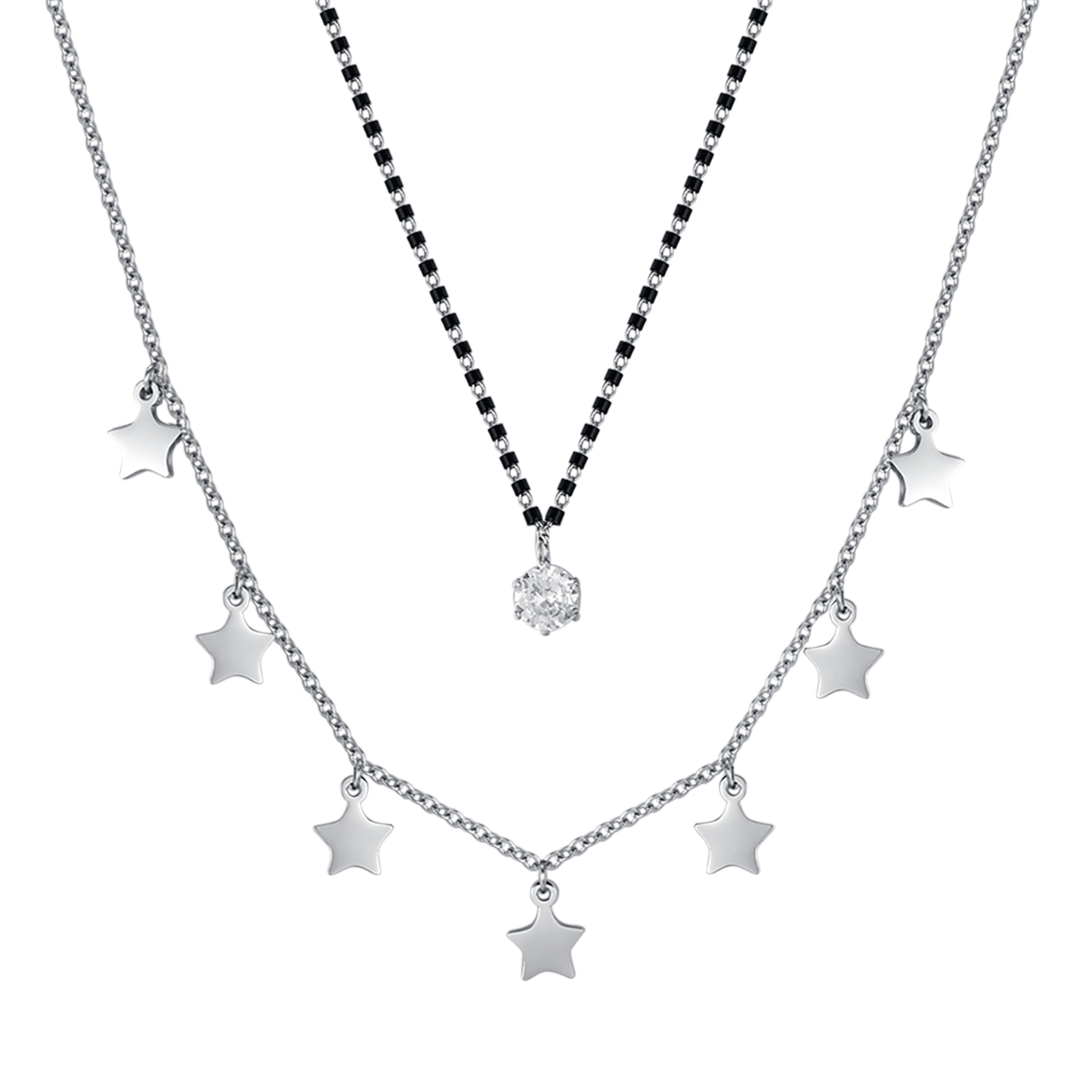 WOMAN'S NECKLACE IN STEEL WITH STARS, BLACK IP ELEMENTS AND WHITE CRYSTAL Luca Barra
