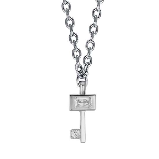 WOMEN'S STEEL KEY NECKLACE WITH WHITE CRYSTALS