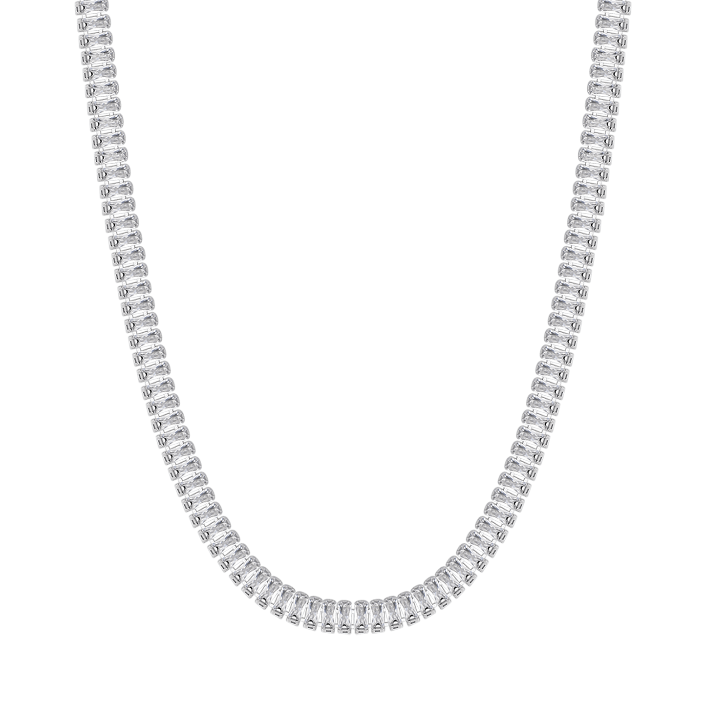 WOMEN'S STEEL TENNIS NECKLACE WITH WHITE BAGUETTE CRYSTALS