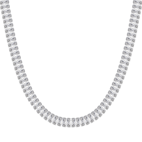 WOMEN'S STEEL TENNIS NECKLACE WITH WHITE BAGUETTE CRYSTALS