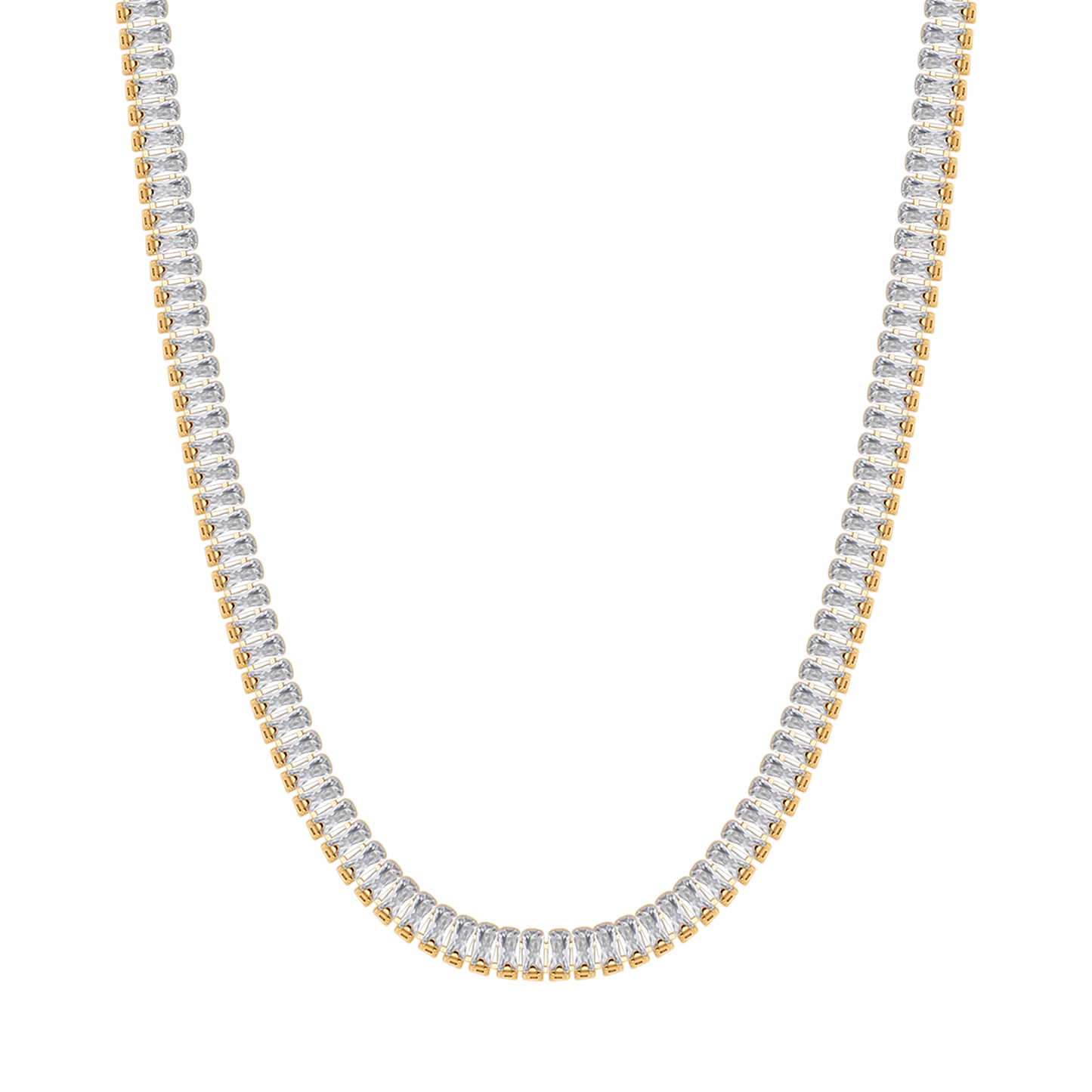 WOMEN'S STEEL TENNIS NECKLACE WITH WHITE BAGUETTE CRYSTALS