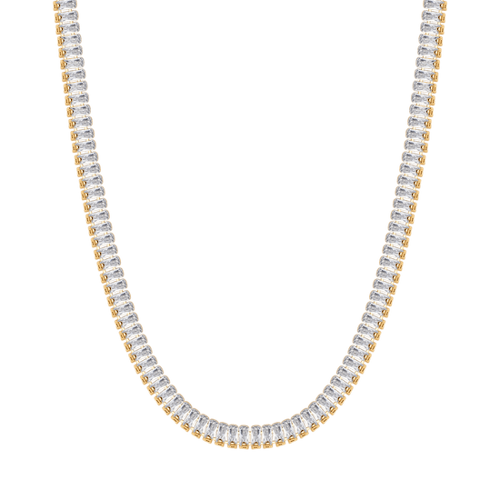 WOMEN'S STEEL TENNIS NECKLACE WITH WHITE BAGUETTE CRYSTALS