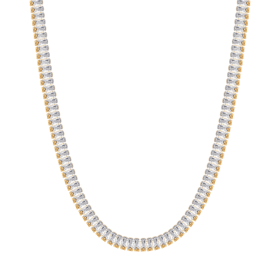 WOMEN'S STEEL TENNIS NECKLACE WITH WHITE BAGUETTE CRYSTALS