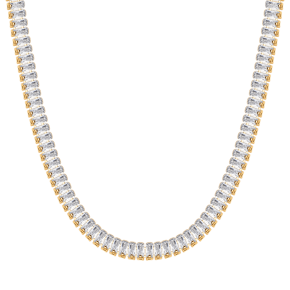 WOMEN'S STEEL TENNIS NECKLACE WITH WHITE BAGUETTE CRYSTALS