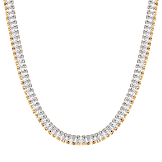 WOMEN'S STEEL TENNIS NECKLACE WITH WHITE BAGUETTE CRYSTALS