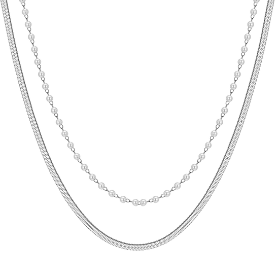 WOMEN'S STEEL NECKLACE WITH WHITE PEARLS