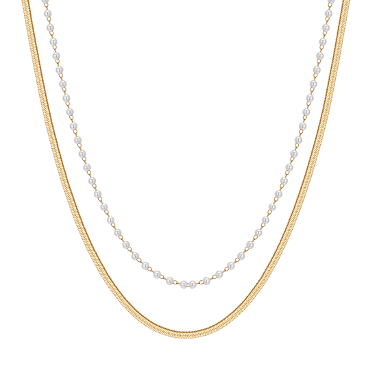 WOMEN'S STEEL NECKLACE WITH WHITE PEARLS