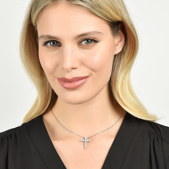 WOMEN'S STEEL CROSS NECKLACE WITH WHITE CRYSTALS