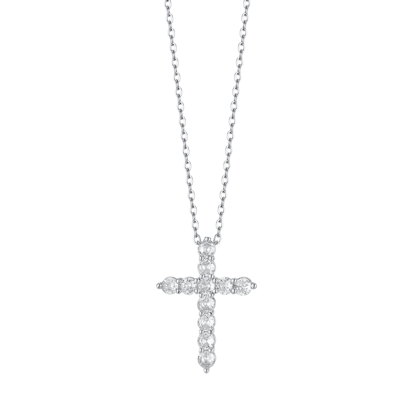 WOMEN'S STEEL CROSS NECKLACE WITH WHITE CRYSTALS