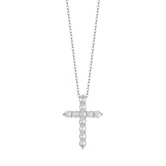WOMEN'S STEEL CROSS NECKLACE WITH WHITE CRYSTALS