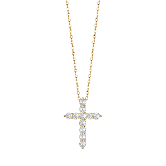WOMAN'S NECKLACE IN IP GOLD STEEL WITH CROSS WITH WHITE CRYSTALS Luca Barra