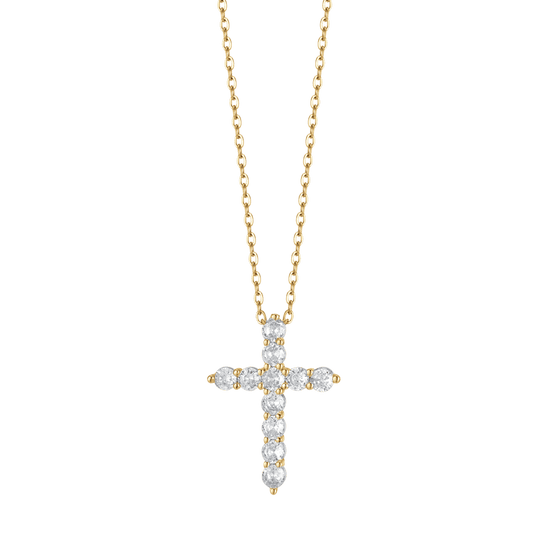 IP GOLD STEEL WOMEN'S NECKLACE WITH CROSS WITH WHITE CRYSTALS