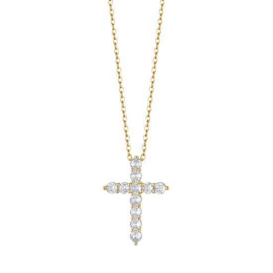 IP GOLD STEEL WOMEN'S NECKLACE WITH CROSS WITH WHITE CRYSTALS