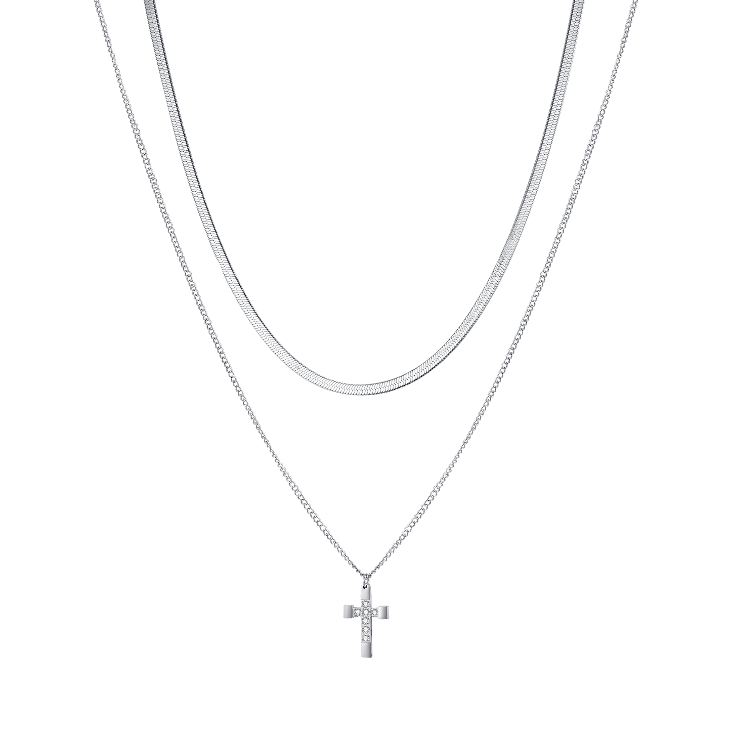 WOMAN'S NECKLACE IN STEEL WITH CROSS WITH WHITE CRYSTALS Luca Barra