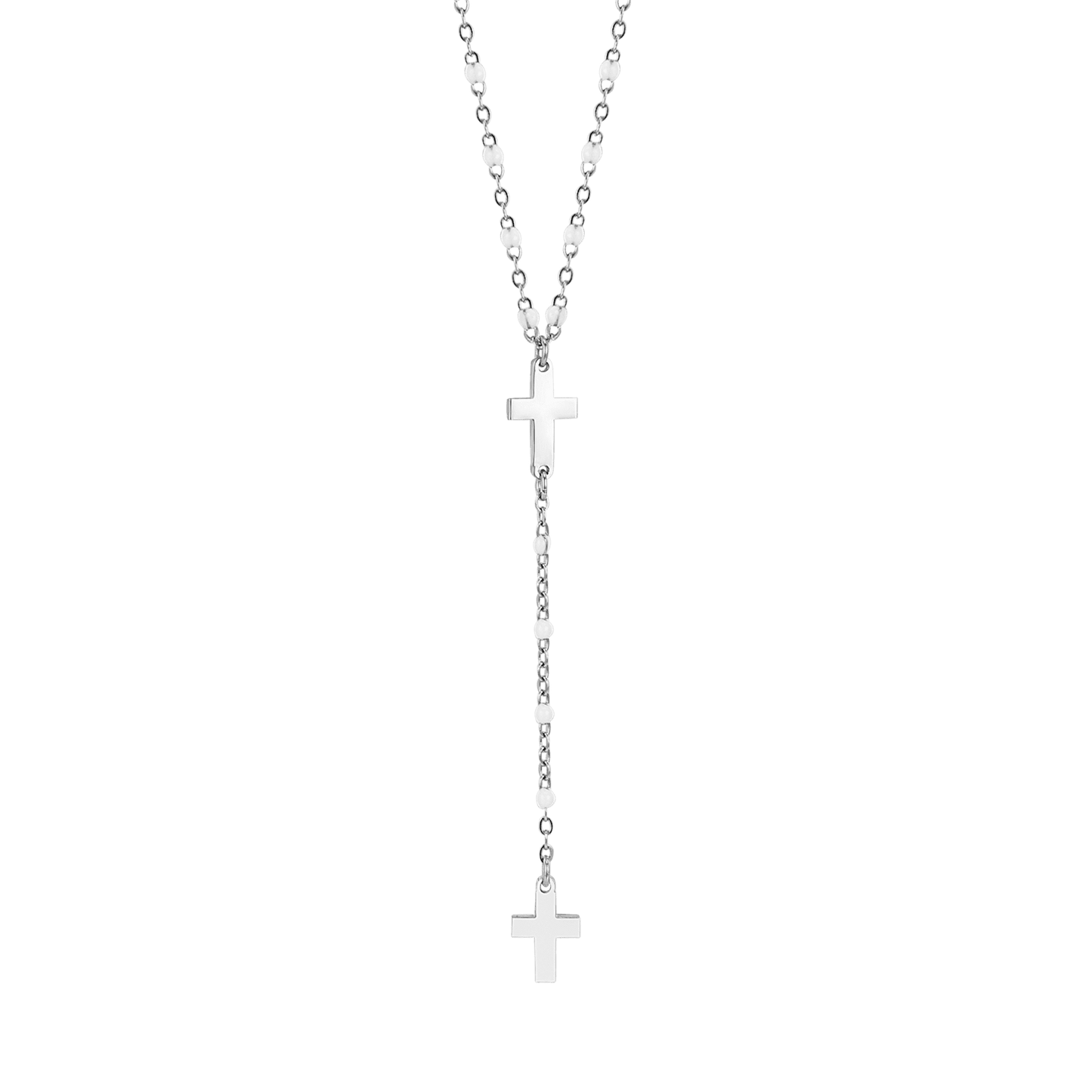 WOMAN'S ROSARY NECKLACE IN STEEL WITH CROSSES AND WHITE ELEMENTS Luca Barra