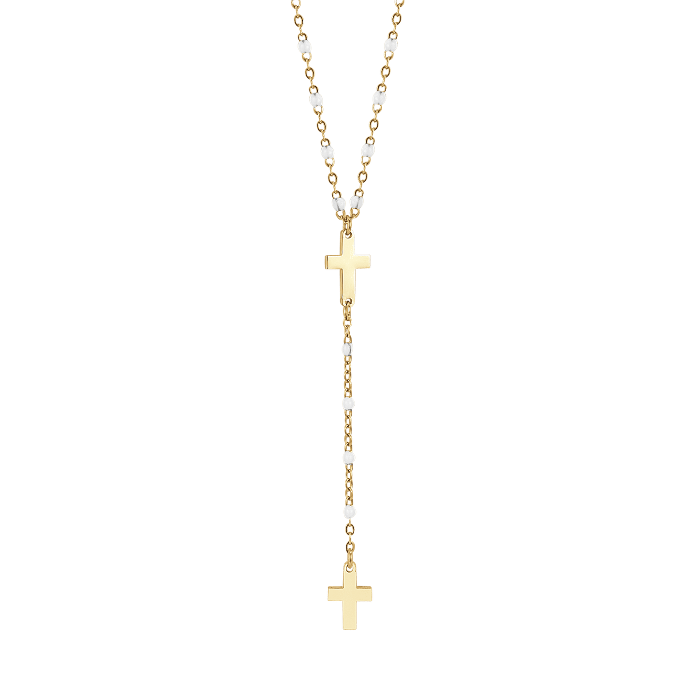 WOMAN'S ROSARY NECKLACE IN IP GOLD STEEL WITH CROSSES AND WHITE ELEMENTS Luca Barra
