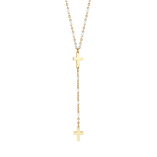 WOMAN'S ROSARY NECKLACE IN IP GOLD STEEL WITH CROSSES AND WHITE ELEMENTS Luca Barra