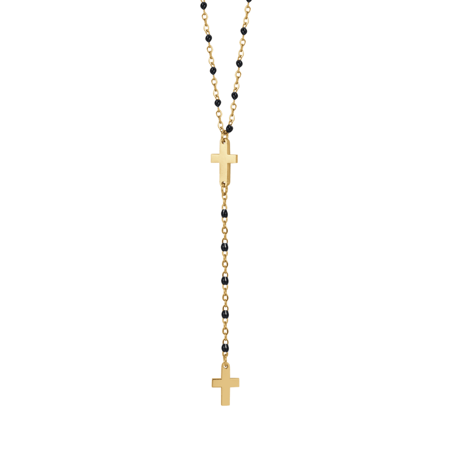 WOMAN'S ROSARY NECKLACE IN STEEL WITH CROSSES AND BLACK ELEMENTS Luca Barra