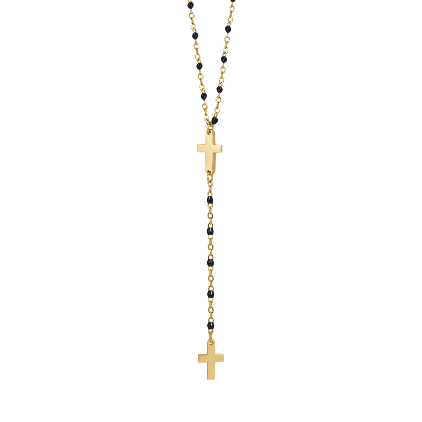 WOMAN'S ROSARY NECKLACE IN STEEL WITH CROSSES AND BLACK ELEMENTS Luca Barra