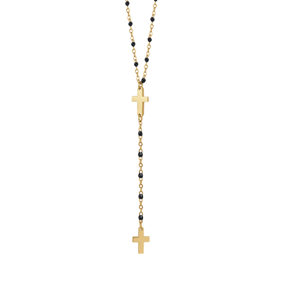 WOMAN'S ROSARY NECKLACE IN STEEL WITH CROSSES AND BLACK ELEMENTS Luca Barra