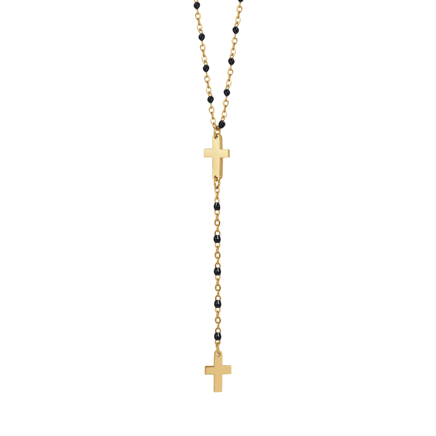 STEEL WOMEN'S ROSARY NECKLACE WITH CROSSES AND BLACK ELEMENTS