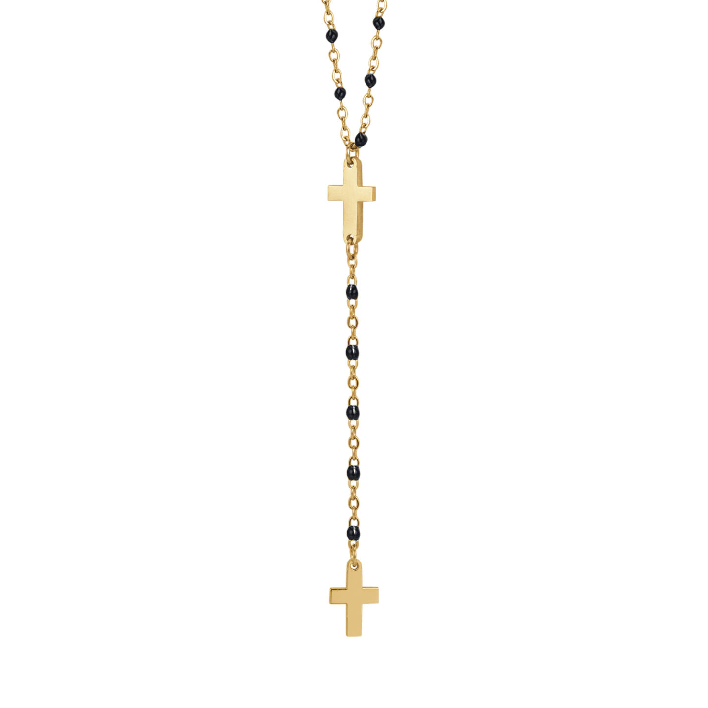 STEEL WOMEN'S ROSARY NECKLACE WITH CROSSES AND BLACK ELEMENTS