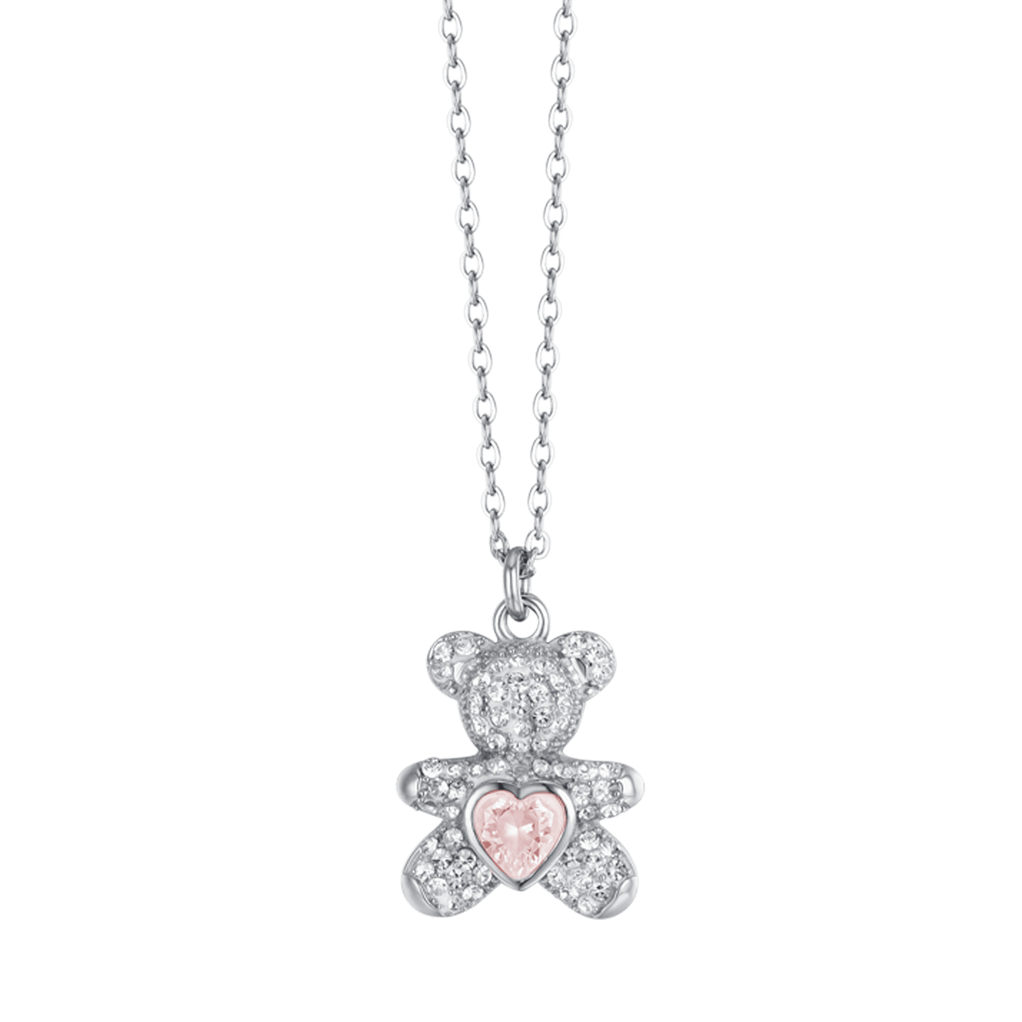 WOMAN'S NECKLACE IN STEEL WITH BEARS WITH PINK AND WHITE CRYSTALS Luca Barra