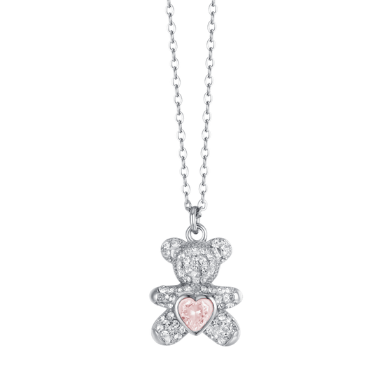 WOMAN'S NECKLACE IN STEEL WITH BEARS WITH PINK AND WHITE CRYSTALS Luca Barra