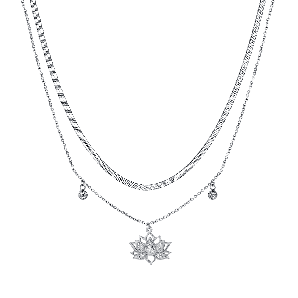 WOMAN'S NECKLACE IN STEEL WITH LOTUS FLOWER WITH WHITE CRYSTALS Luca Barra