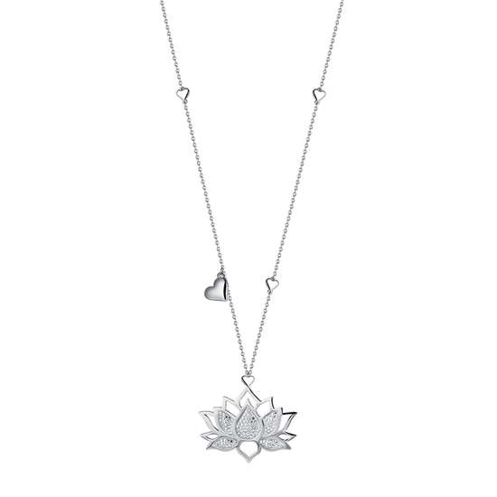 WOMAN'S NECKLACE IN STEEL WITH LOTUS FLOWER WITH WHITE CRYSTALS Luca Barra