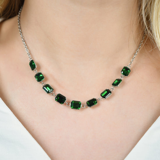 WOMAN'S NECKLACE IN STEEL WITH GREEN CRYSTALS Luca Barra