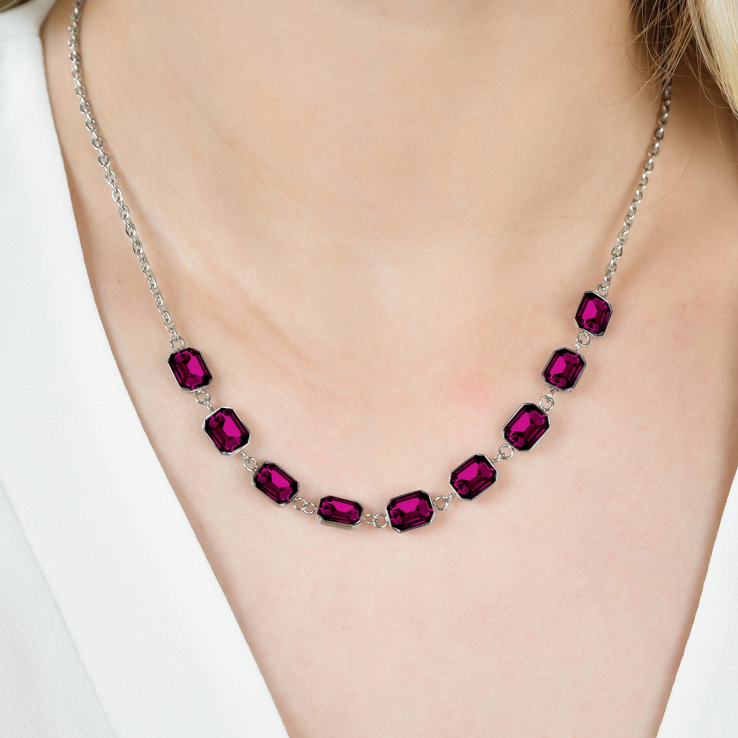 WOMAN'S NECKLACE IN STEEL WITH FUCHSIA CRYSTALS Luca Barra