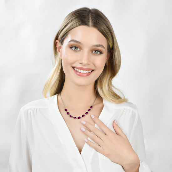 STEEL WOMEN'S NECKLACE WITH FUCHSIA CRYSTALS