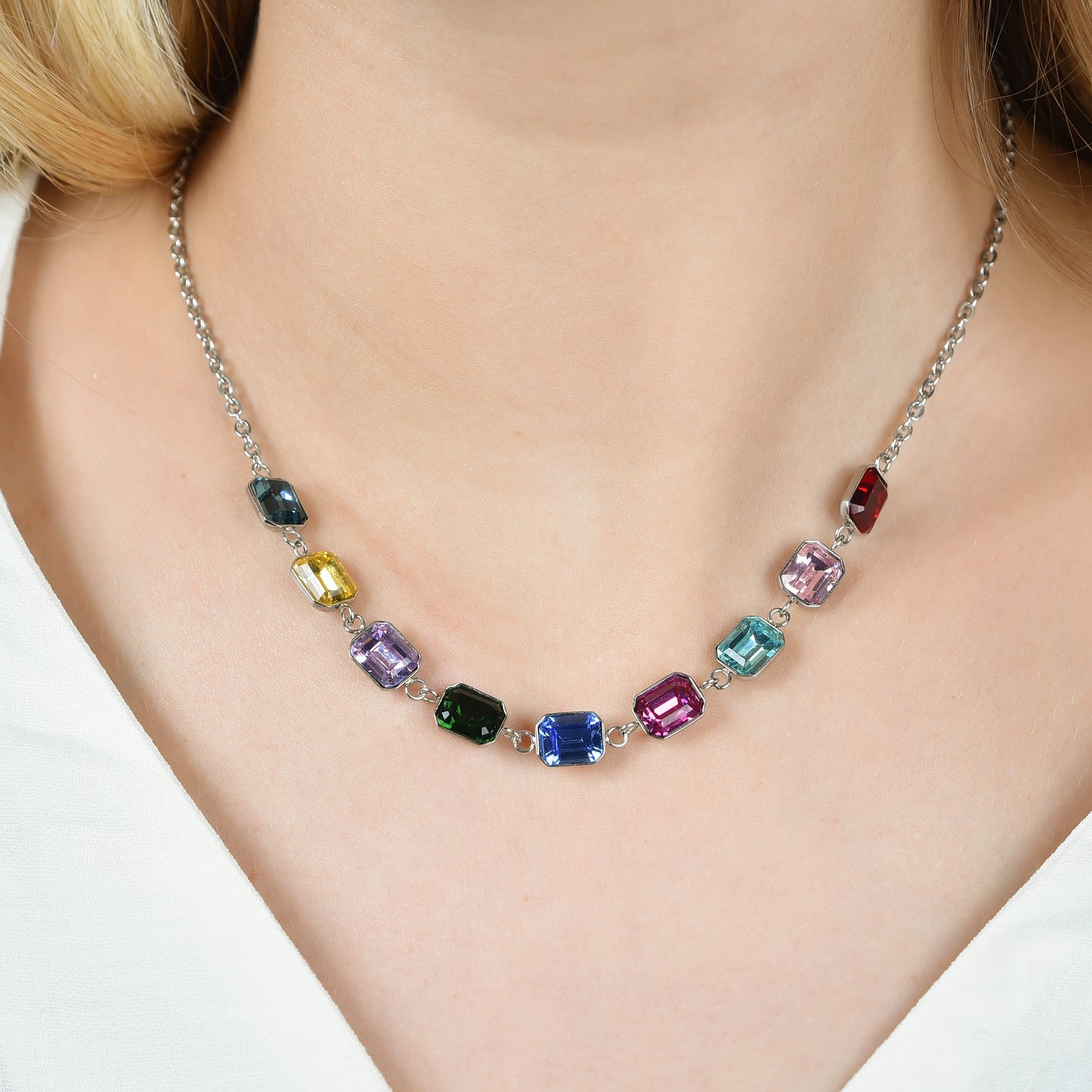 WOMAN'S NECKLACE IN STEEL WITH MULTICOLOR CRYSTALS Luca Barra