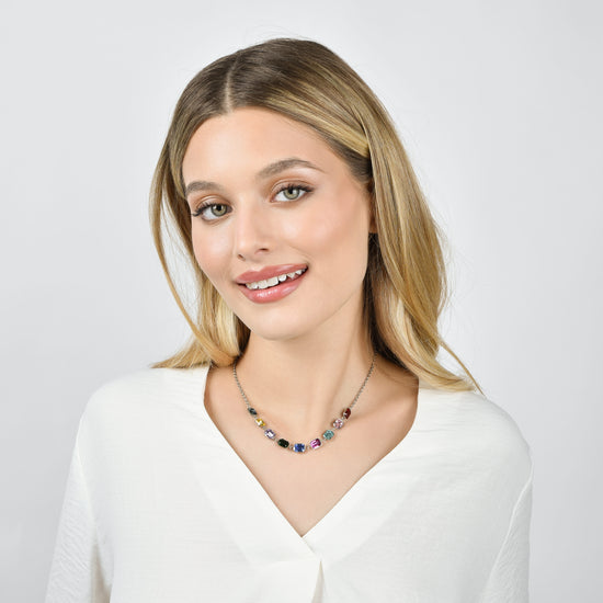 WOMEN'S STEEL NECKLACE WITH MULTICOLOR CRYSTALS