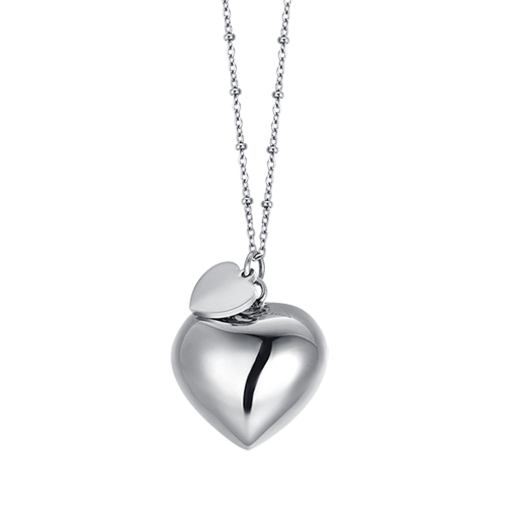 STEEL ANGEL CALL NECKLACE WITH HEART CHARM AND HEART PENDANT