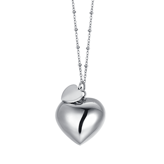 STEEL ANGEL CALL NECKLACE WITH HEART CHARM AND HEART PENDANT