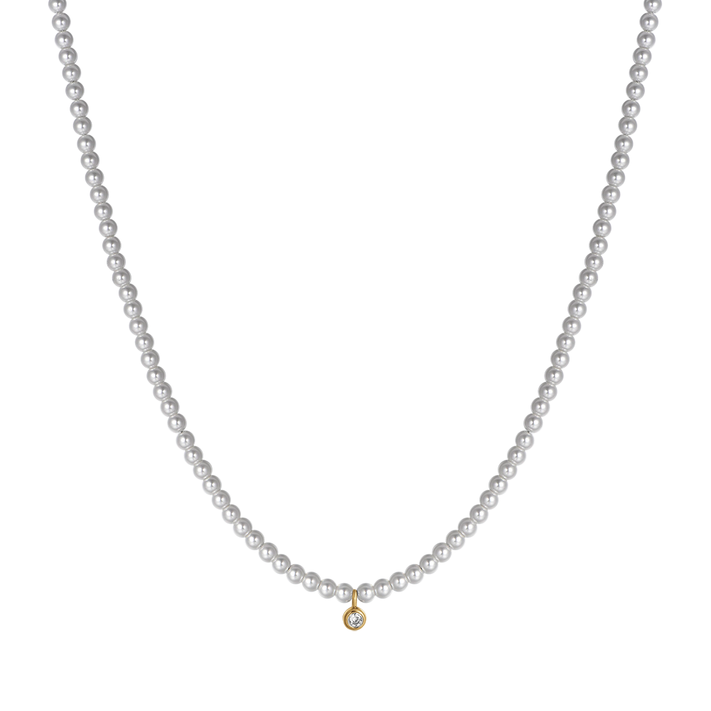 WOMAN'S NECKLACE IN IP GOLD STEEL WITH PEARLS WITH WHITE CRYSTAL Luca Barra