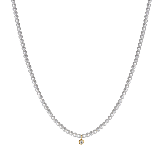 WOMAN'S NECKLACE IN IP GOLD STEEL WITH PEARLS WITH WHITE CRYSTAL Luca Barra