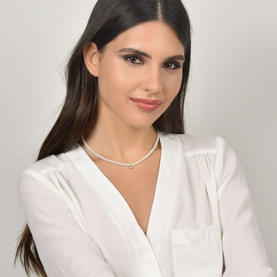 IP GOLD STEEL WOMEN'S NECKLACE WITH PEARLS WITH WHITE CRYSTAL